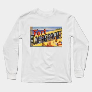 Greetings from Fort Lauderdale Florida, Vintage Large Letter Postcard Long Sleeve T-Shirt